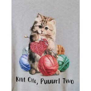 Womens T-shirt Small Glenn Miller Funny Cat Knitting Heart